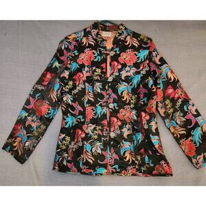 Chicos‎ Asian Embroidered Jacket Women’s Sz 0 US S Silk Blend Long Sleeve Floral
